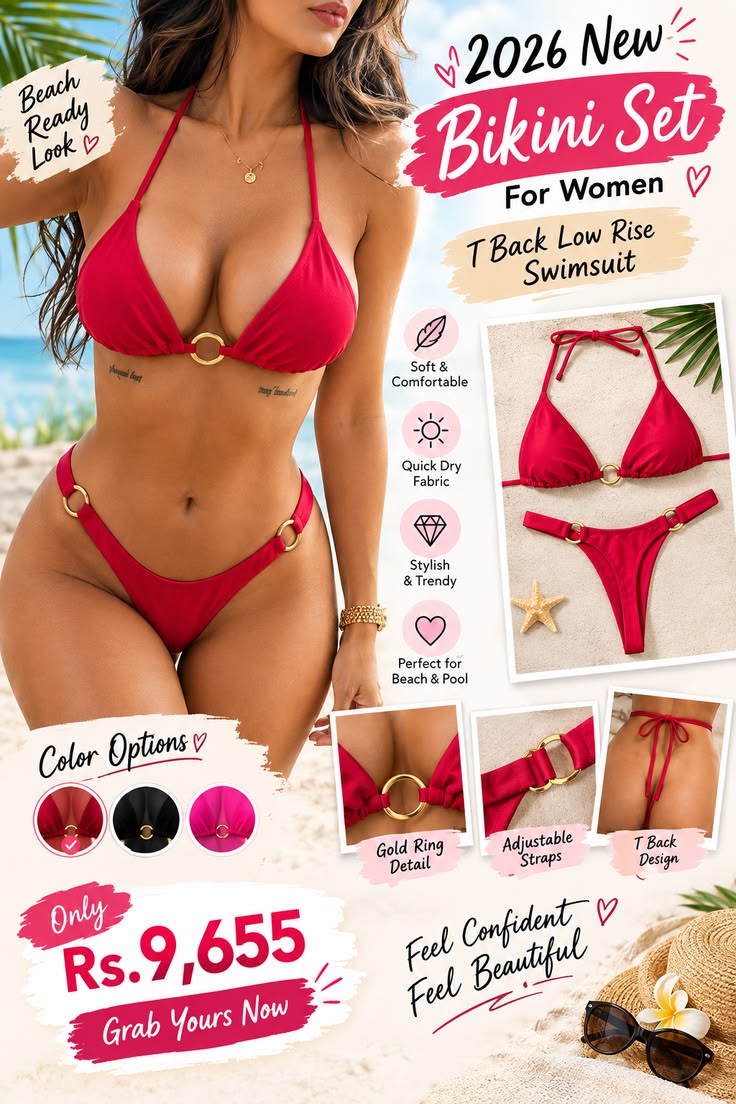 Make a statement this summer with this stylish red bikini se