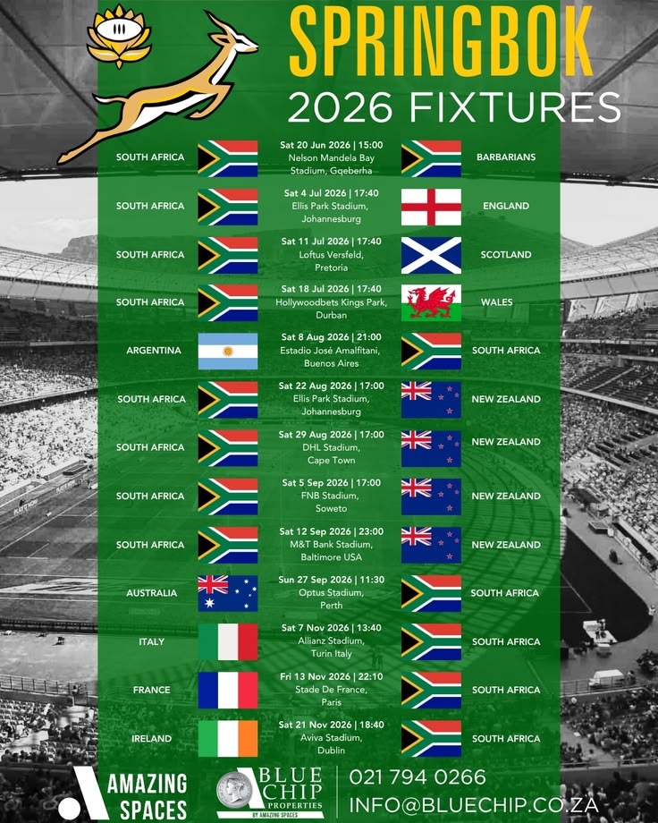 WE BACK OUR BOYS! 

Your 2026 @bokrugby fixtures. Make sure 