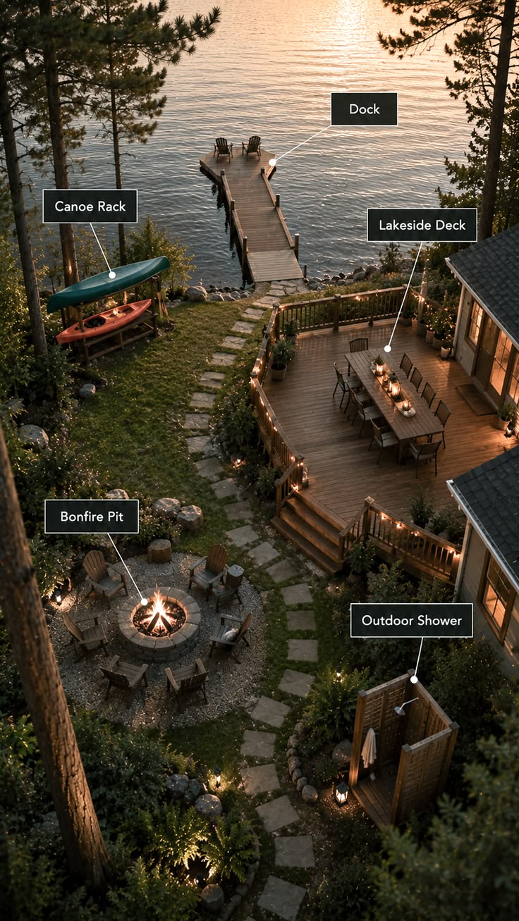 Dock extending into the lake with two chairs at the end, Can