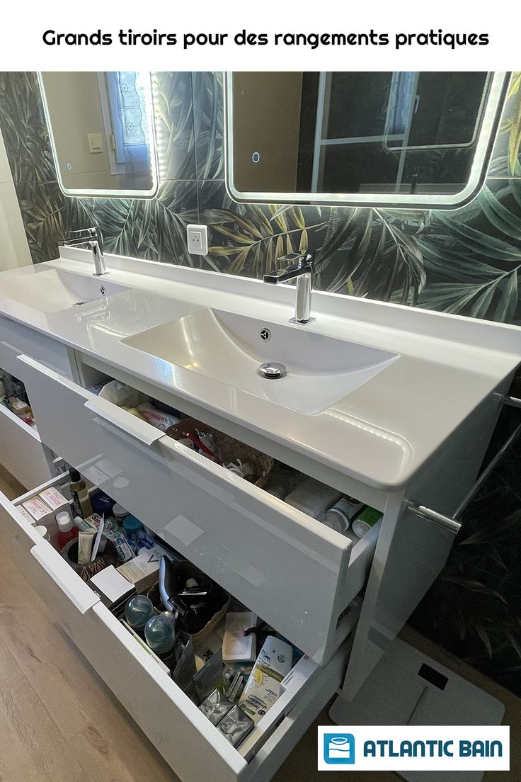 Meuble de salle bains double vasque, fonctionnel avec ces gr