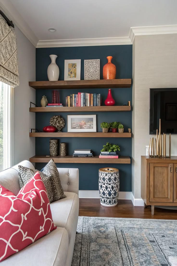 How to Style Floating Shelves Near Your TV - Serene & Space