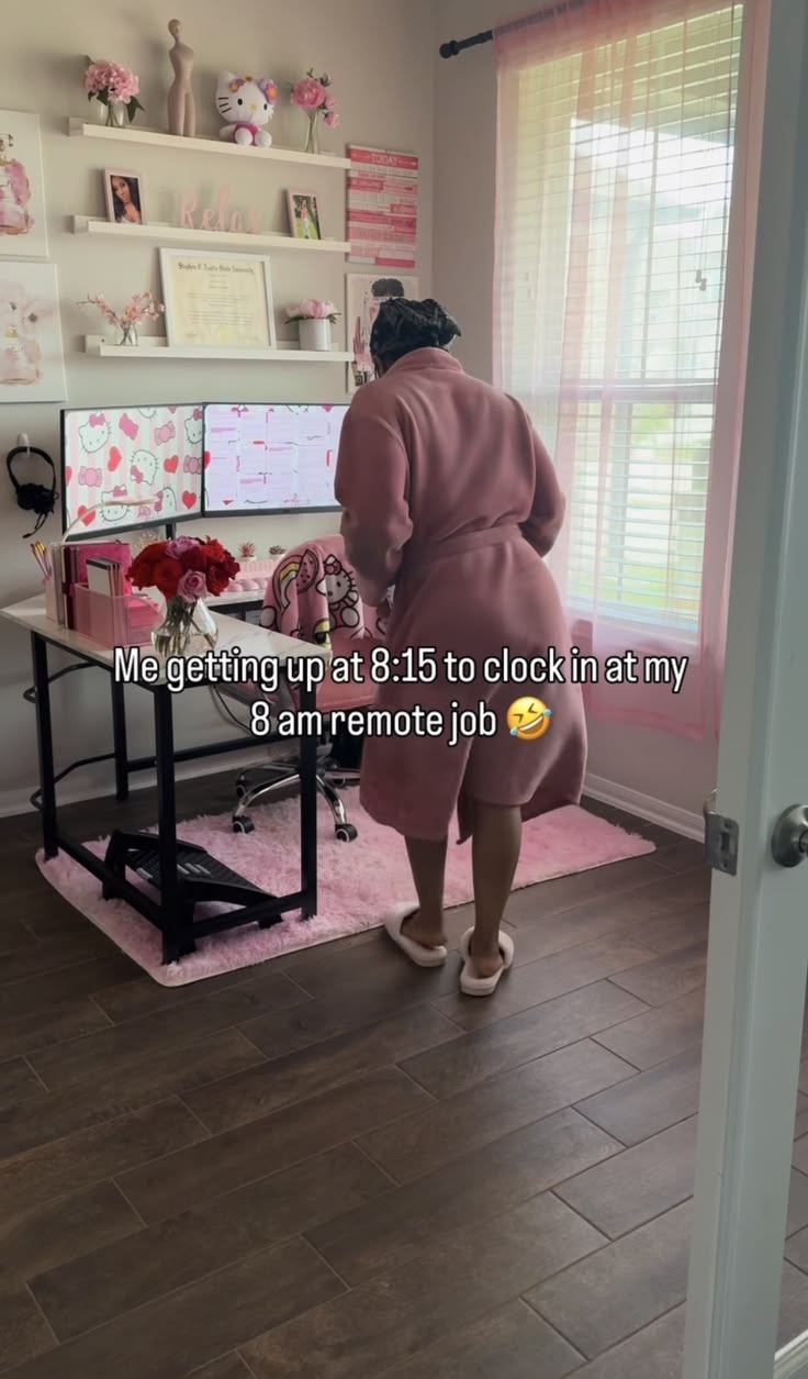 Pink office workspace, hello kitty desk , pink study space