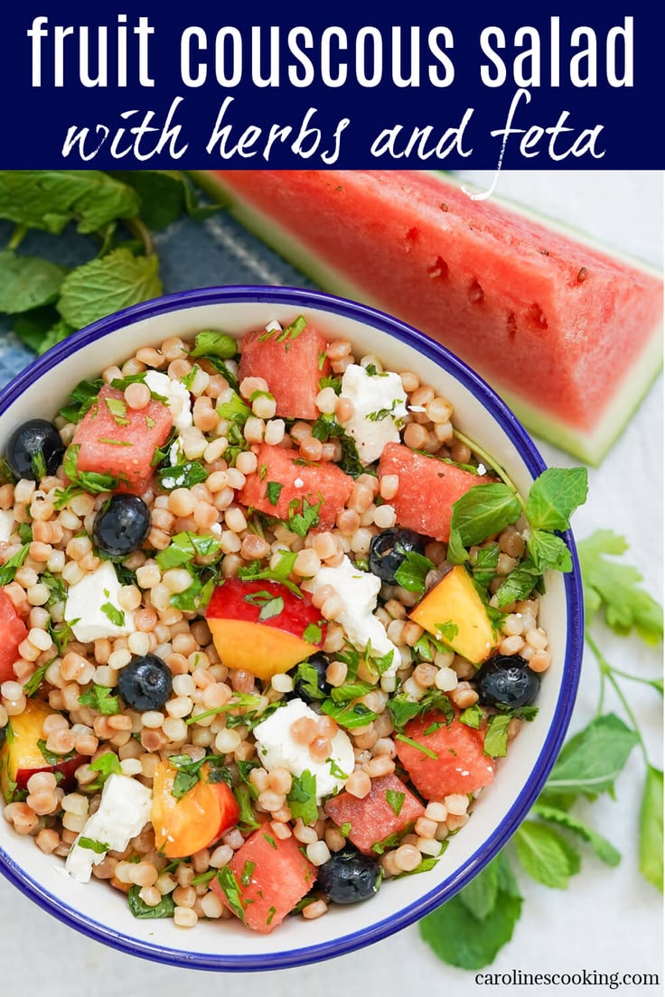 This fruit couscous salad with herbs and feta is light, brig