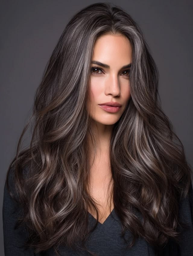 Grey Blending Highlights for Brunette Women: Elegant, Modern