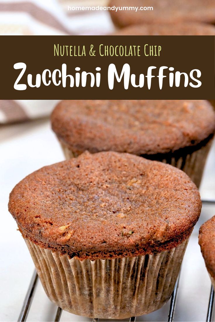 Chocolate chip zucchini muffins with Nutella are super moist