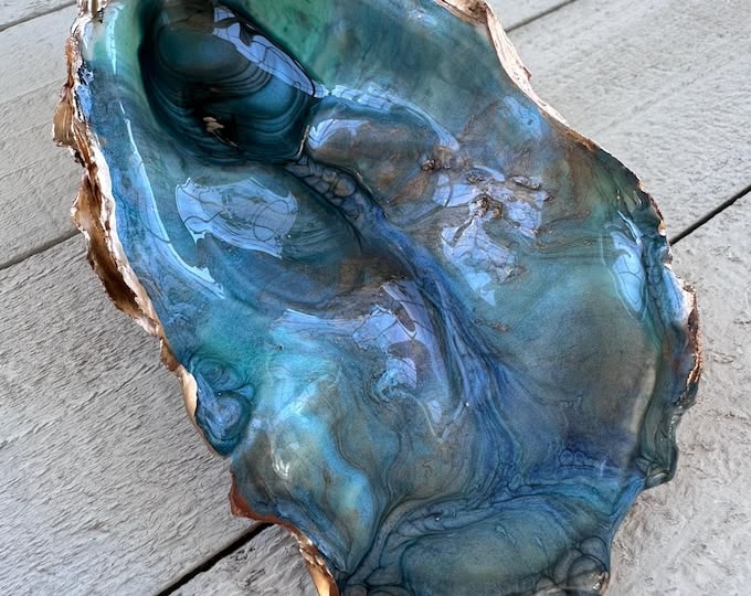 Mint Green Oyster Shell Ring Dish, Sea Glass Inspired Jewelr