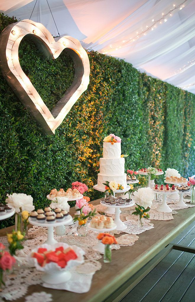 Love the rustic look of this heart marquee over the dessert 