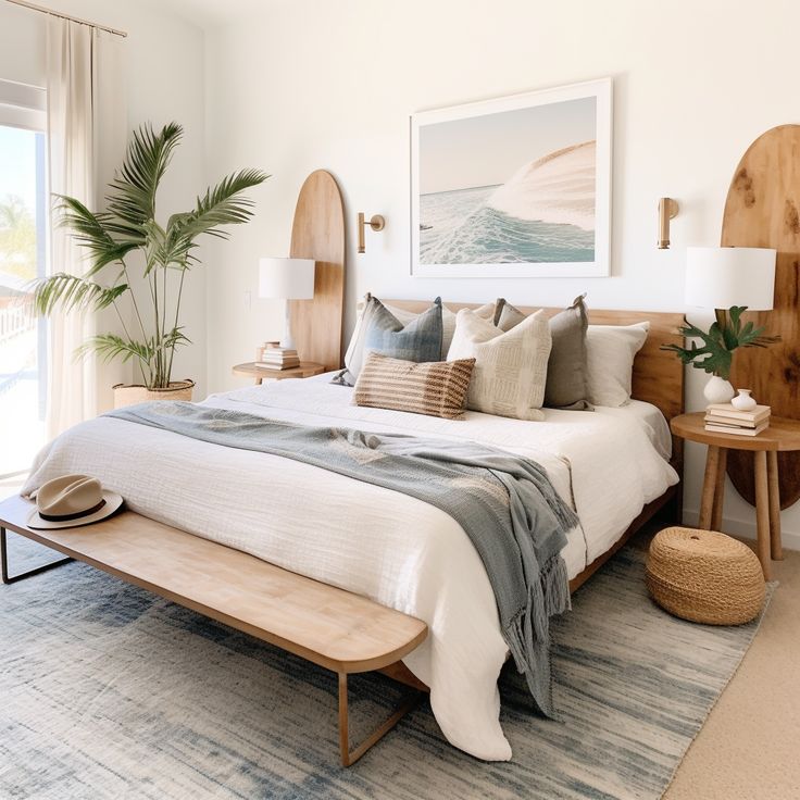 Complete with hanging surf boards. Pale blues, whites, and j