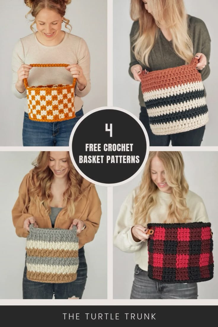 Check out these 4 fun and free crochet basket patterns by Th