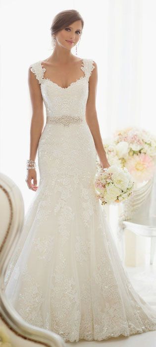 Beautiful lace wedding dress with jewel band.