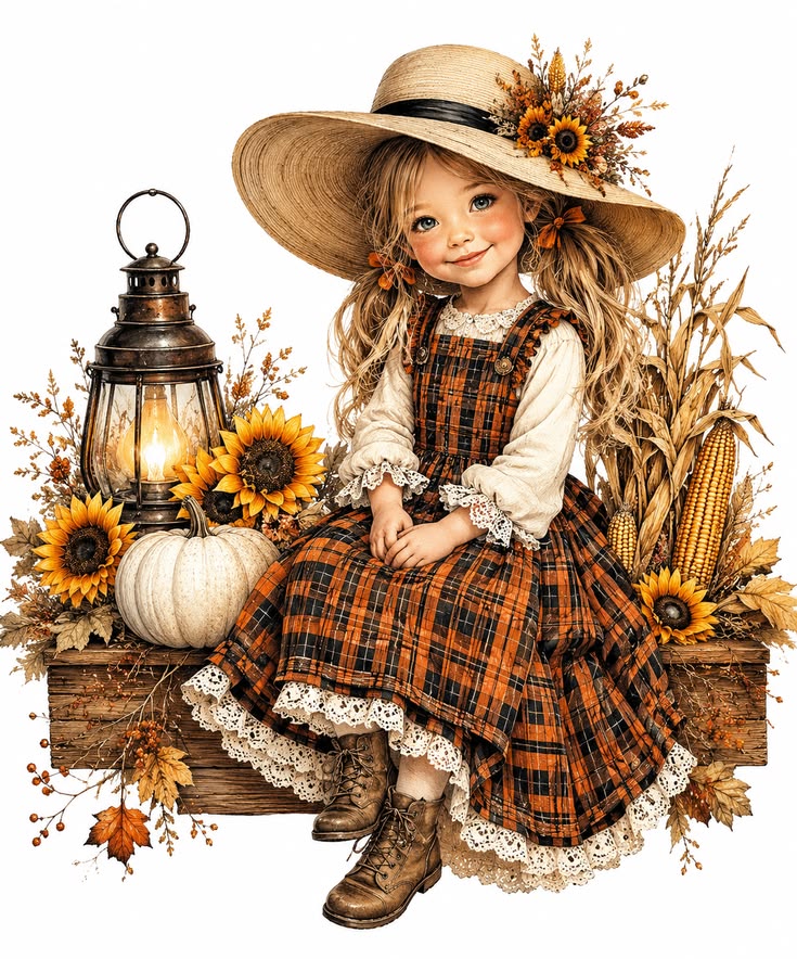 cottagecore girl in fall/autumn scene