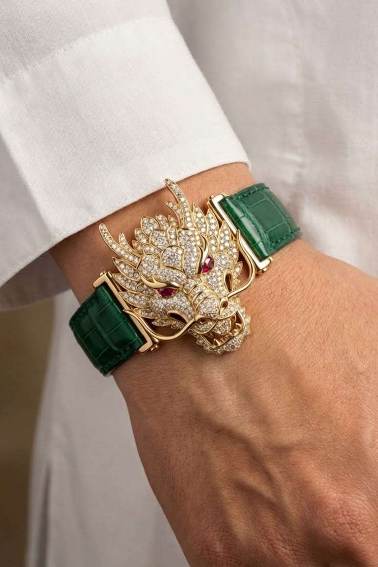 Exquisite gold dragon bracelet featuring pavé-set lab grown 