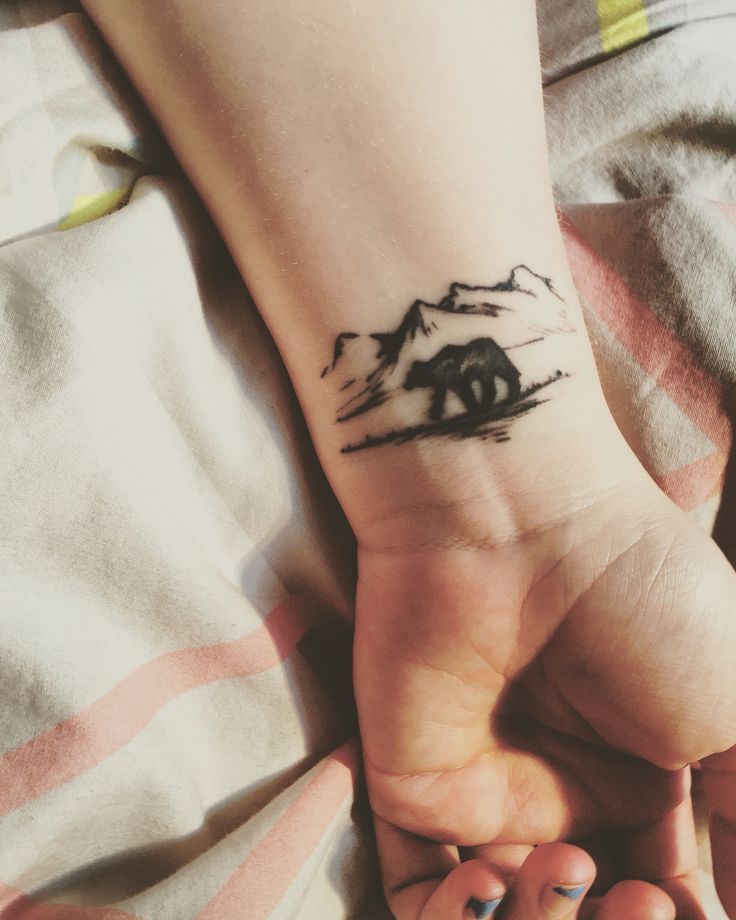 Wrist landscape with bear tattoo design