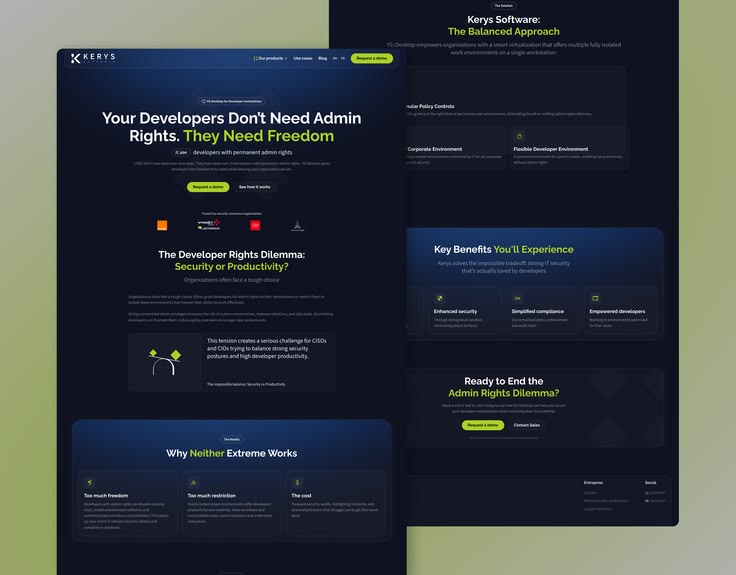 Landing page design for a cybersecurity solution built for d