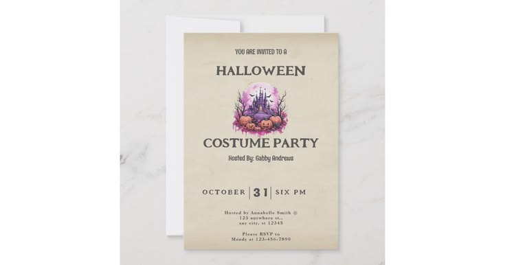 Haunted Castle Full Moon Bats Vintage Halloween Invitation |