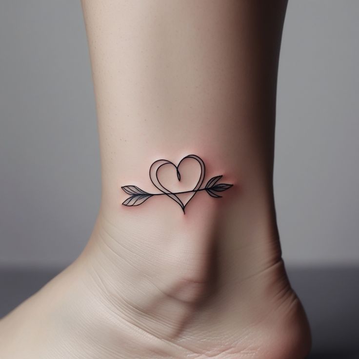 A sleek and minimal heart and arrow tattoo, symbolizing love