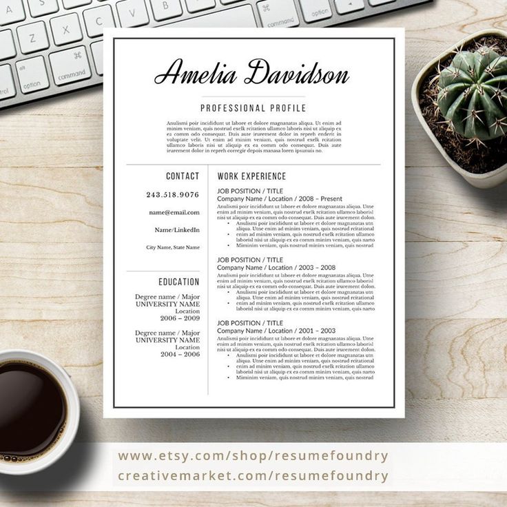 Professional Resume Template for Word 1-3 Page Resume  Cover