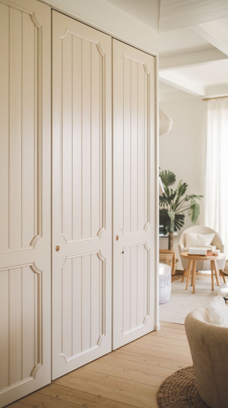 Add texture and refinement with white pine groove doors. The