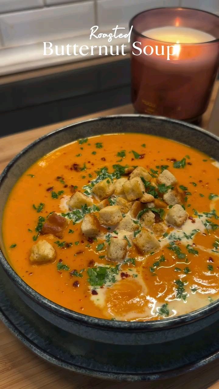 This roasted butternut squash soup is creamy, cozy, and pack