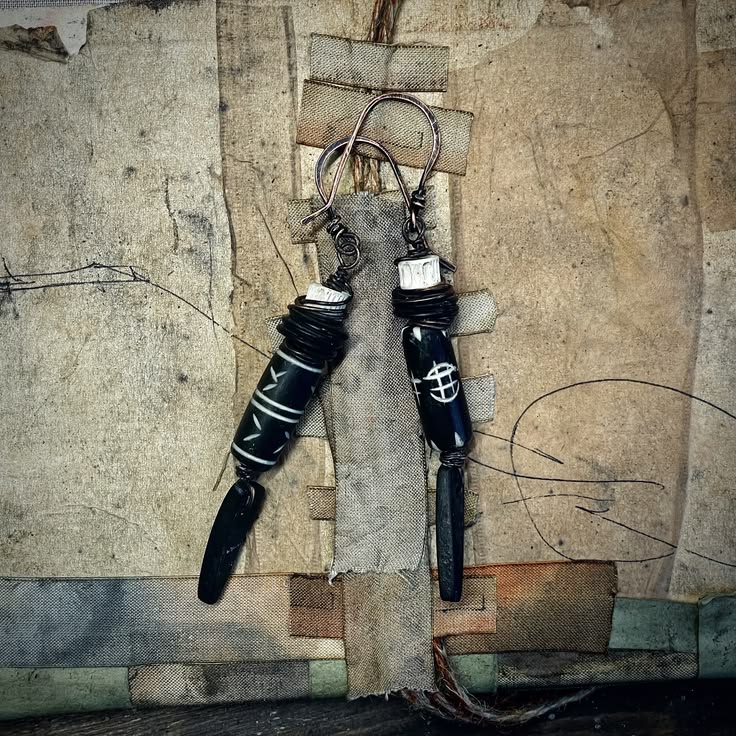 Coper wire, wood and bone beads