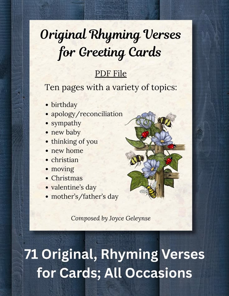 Printable Greeting CARD Verses: 70 ORIGINAL Rhyming Poems, D