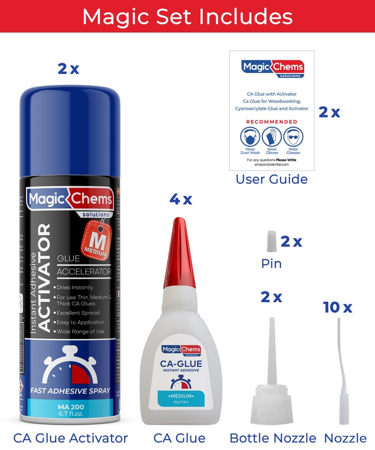 CA Glue with Activator (4 x 0.8 oz + 2 x 6.7 fl oz)