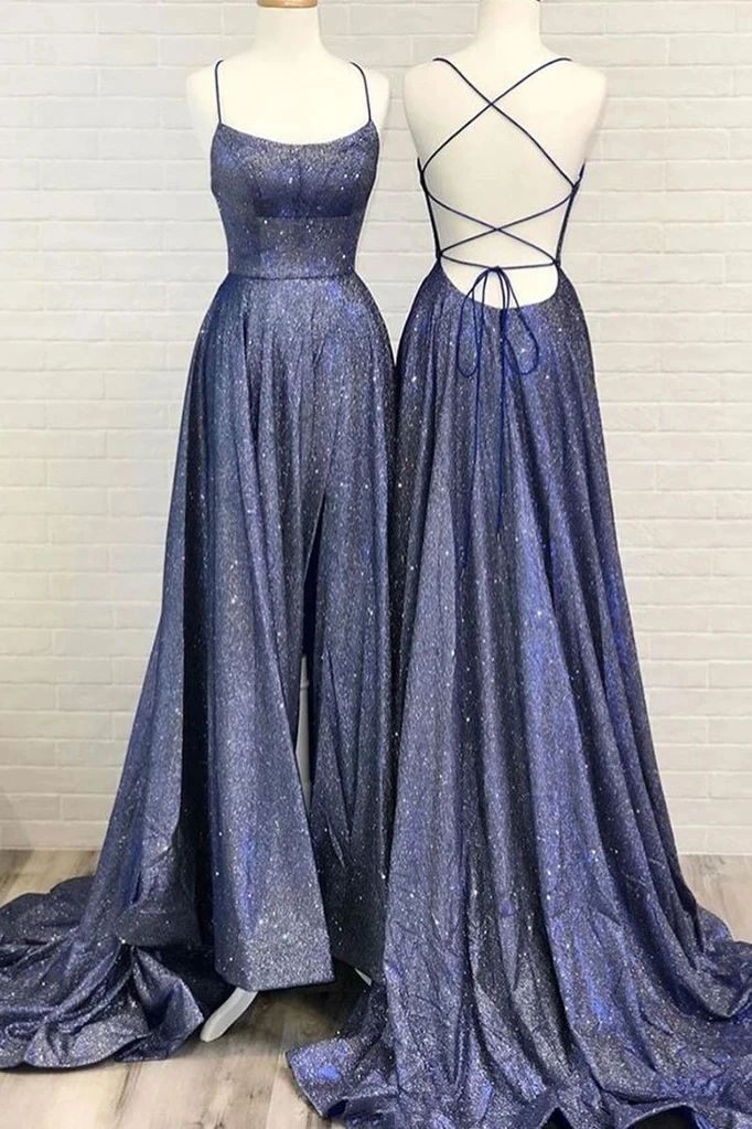 Hot Selling Simple Shiny Spaghetti Straps Prom Dresses, A Li