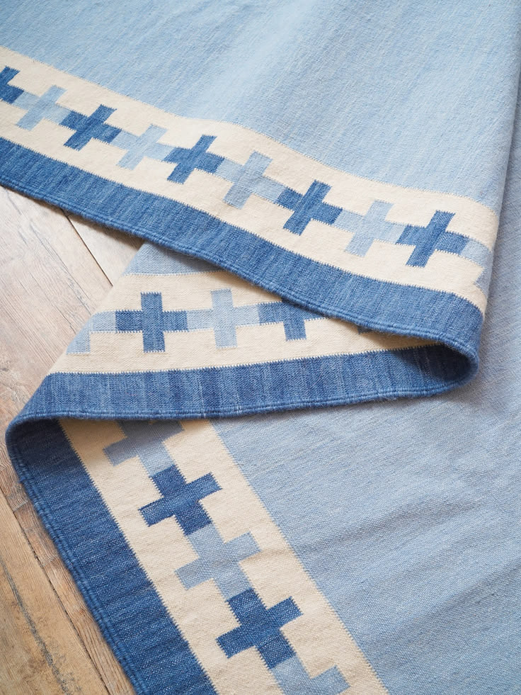 Light Blue Cotton Wool Rug, Handmade Flatweave Area Rug, Sca
