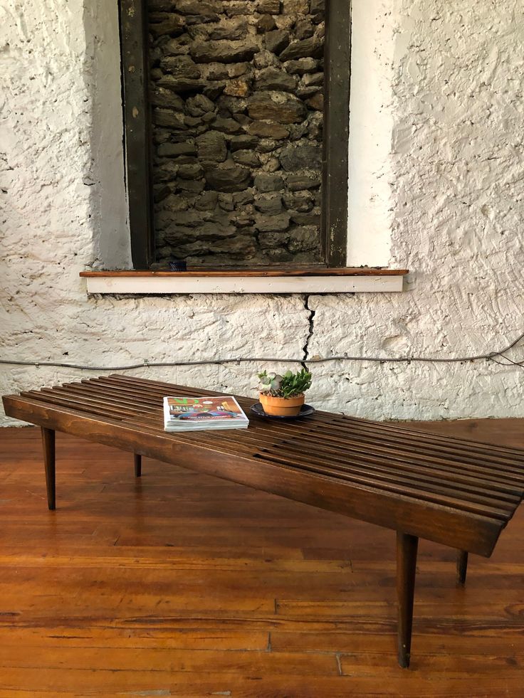 Mid century coffee table danish modern slat bench mid centur
