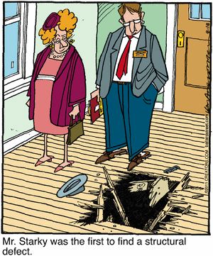 Comic of Marina Del Rey realtor showing house with hole in f