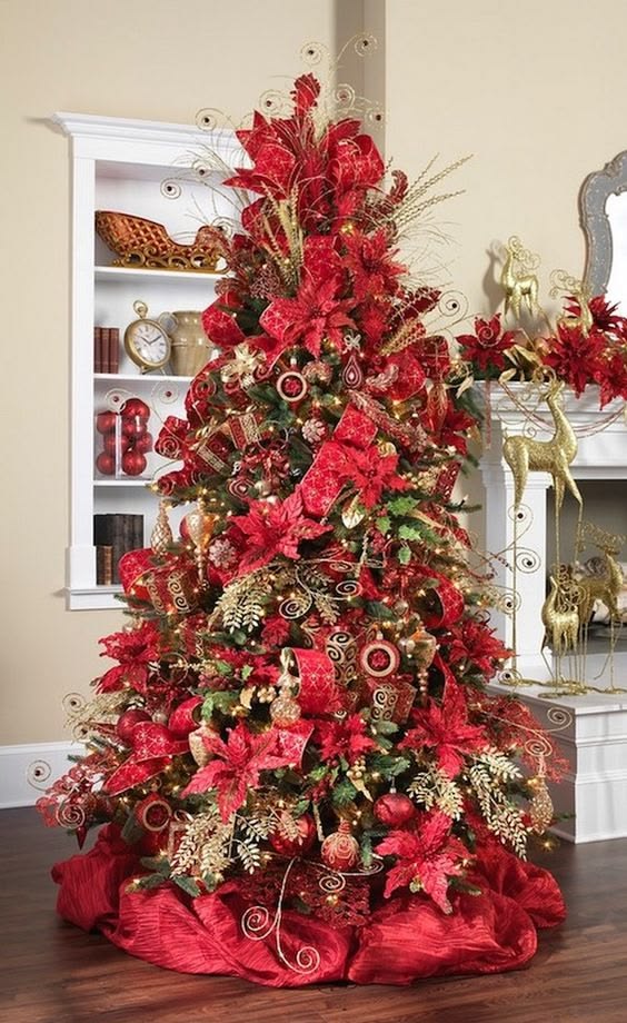 red tree christmas elegant poinsettias