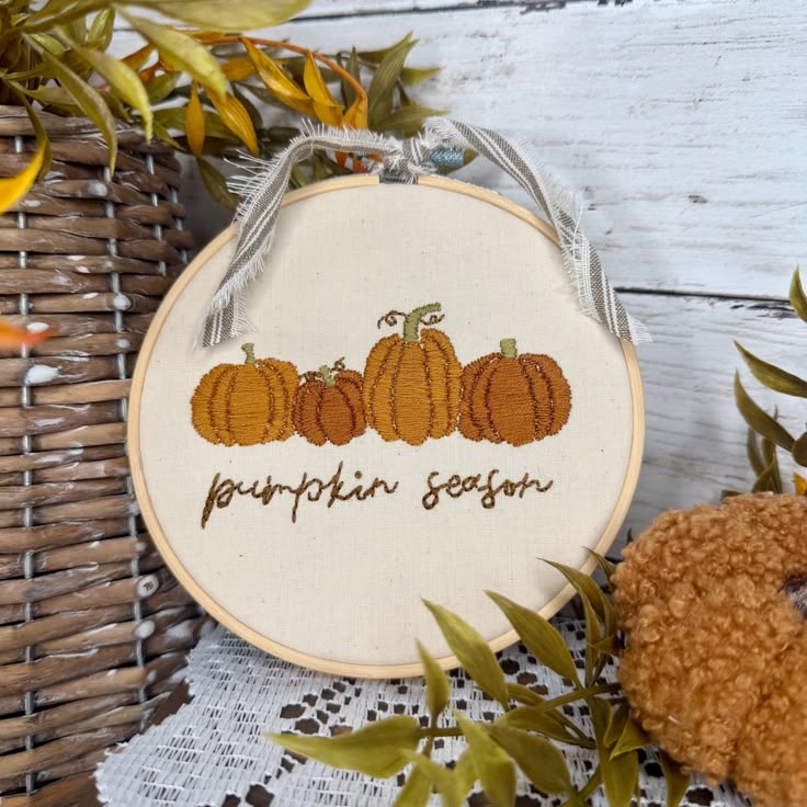 Pumpkin Season Embroidery Hoop, Fall Pumpkin Decor, Hand Emb