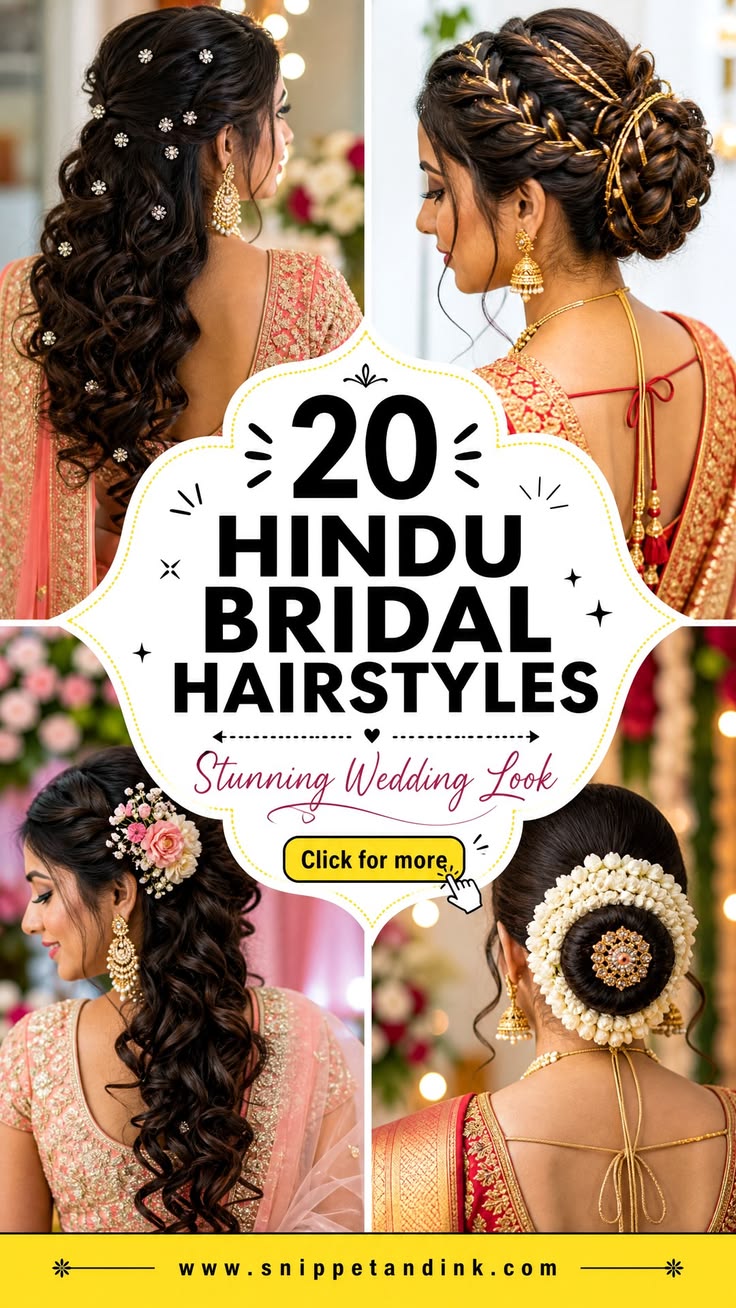 Discover 20 Hindu Bridal Hairstyles with jeweled buns, braid