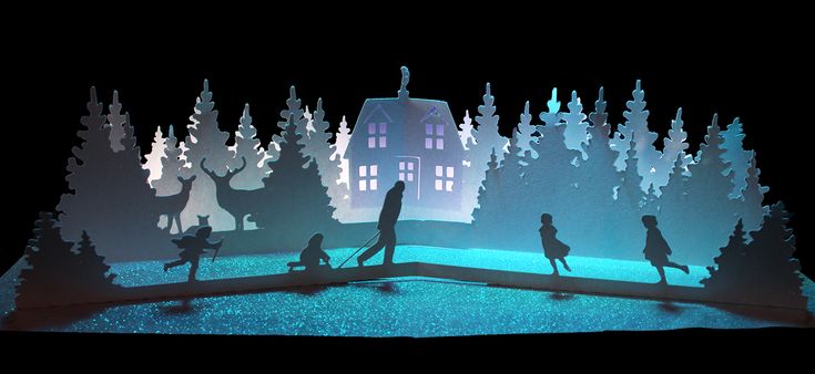 winter cottage pop up card