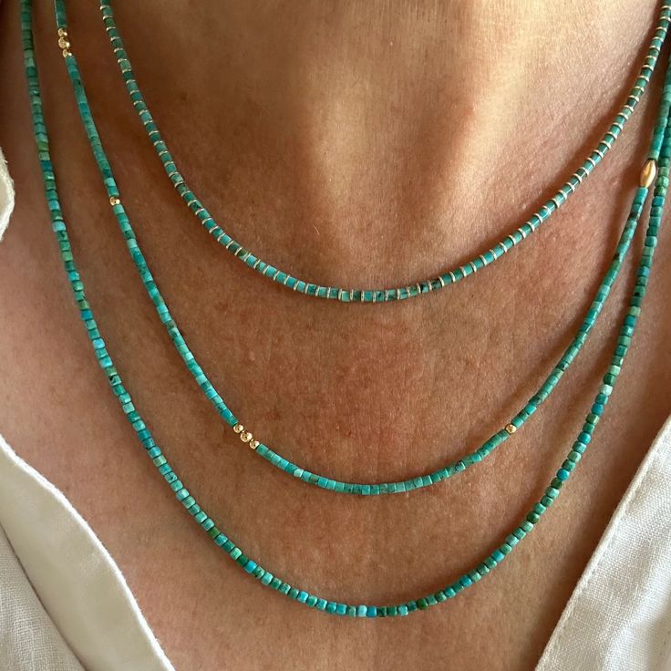 Modern Minimalist Turquoise Necklace – 2mm Heishi Beads From
