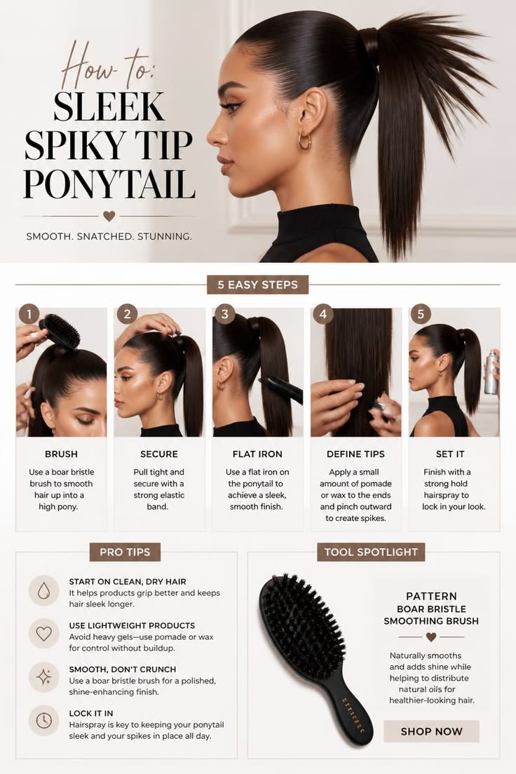 Elevate a classic sleek ponytail by adding sharp, defined sp