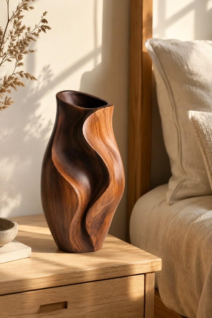 Discover Unique Handcrafted Wooden Vases With Fluid Abstract