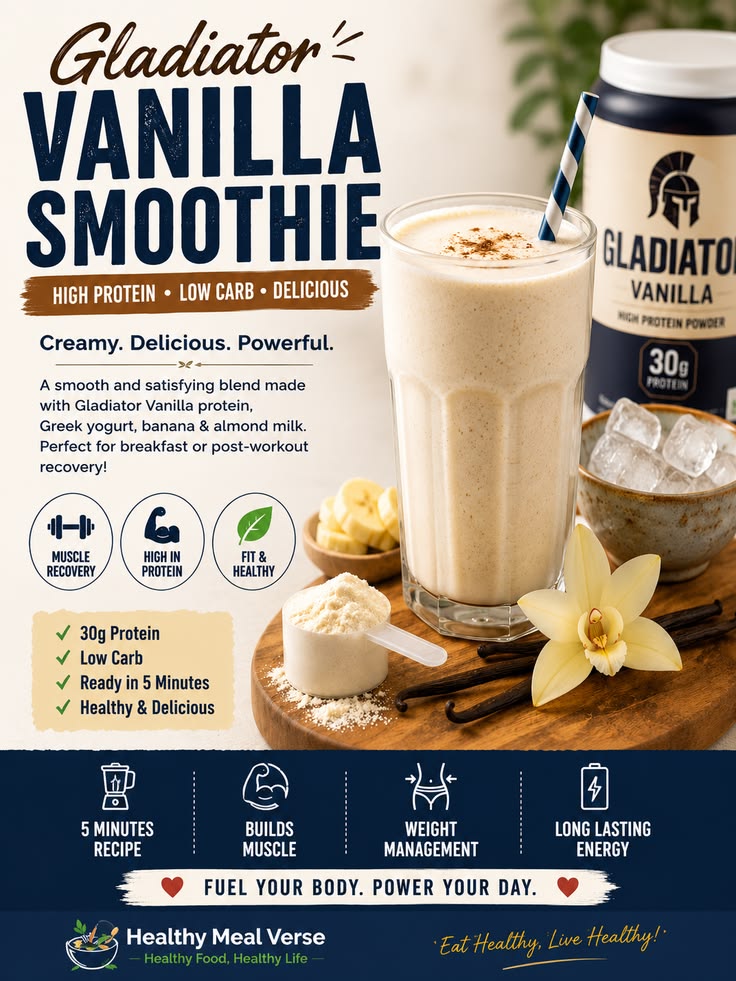 Fuel your day with this creamy Gladiator Vanilla Smoothie! 💪