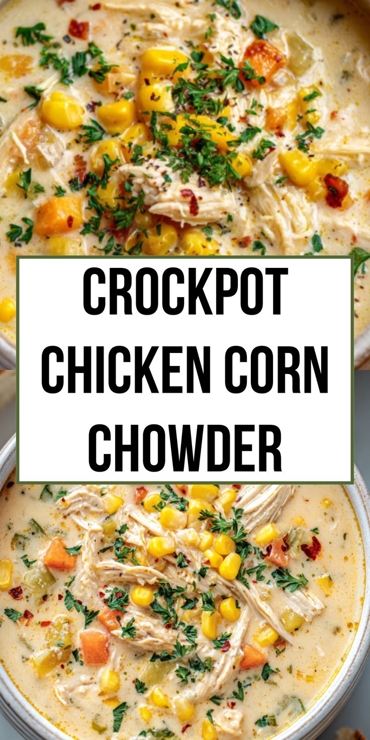Warm up with this easy crockpot chicken corn chowder recipe—