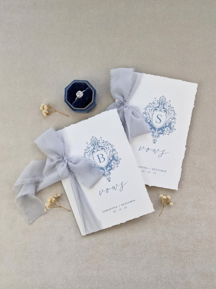 Personalized Vow Books with Ribbon | Dusty Blue Wedding | We