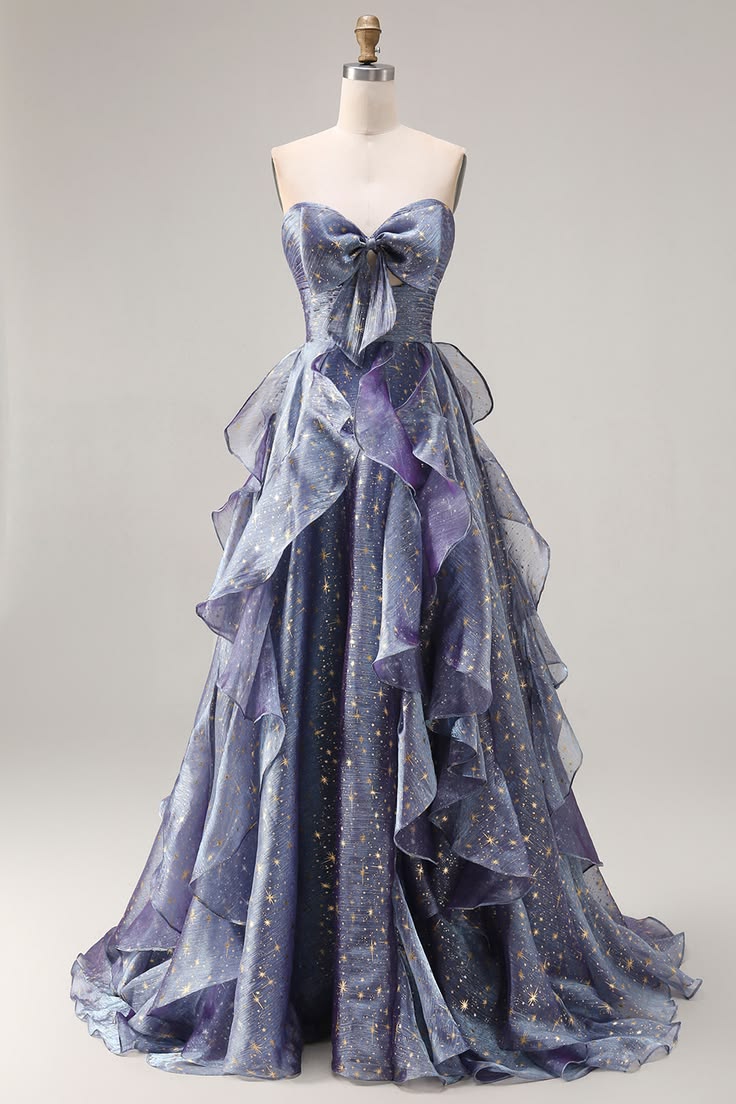 Zapaka Women Dusty Blue Long Prom Dress A-Line Strapless Ple