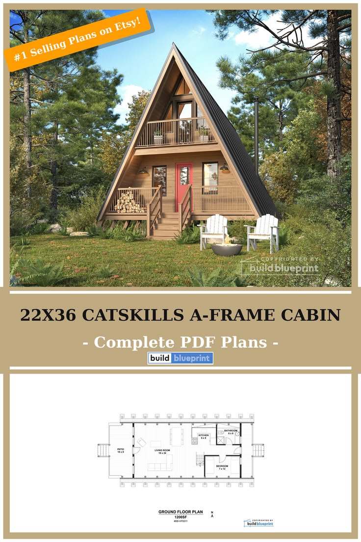 Explore the 22x36 Catskills A-Frame Cabin, an Etsy architect