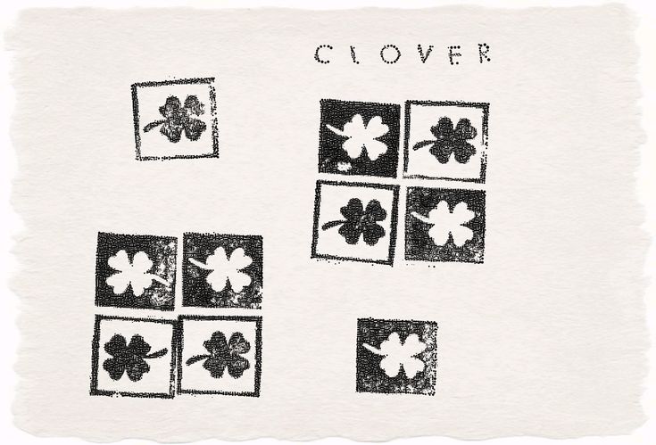 lino print impressions of four leaf clover!