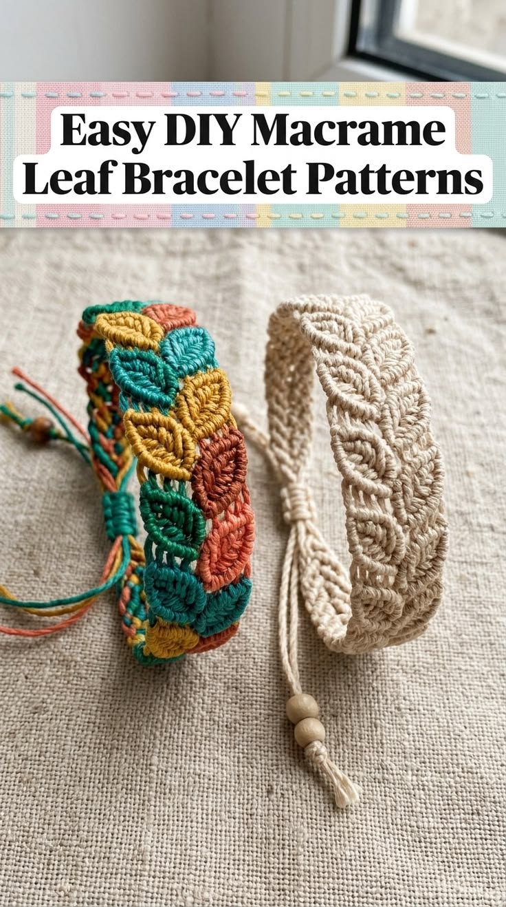Make trendy macrame leaf bracelets with these simple pattern