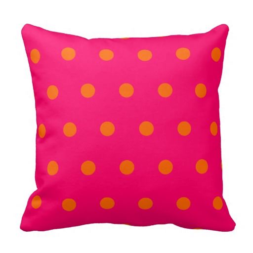 Bright, hot pink accent pillow with orange polka dots - squa