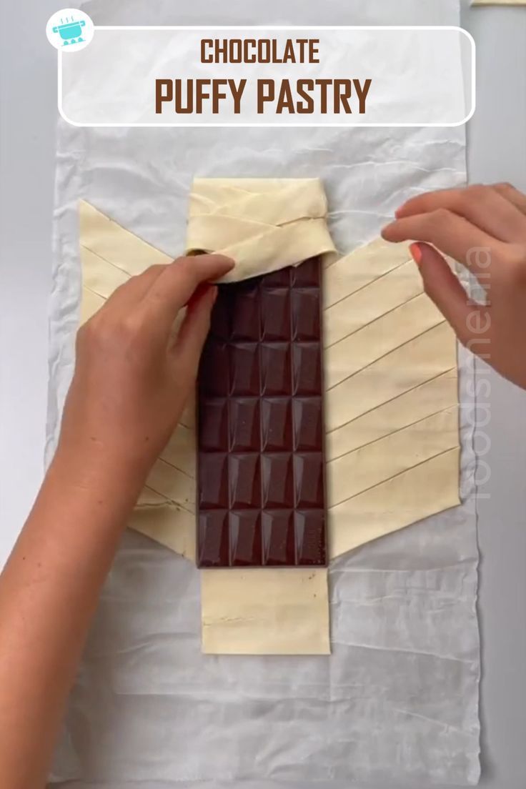 Ingredients: • 1 puff pastry • 1 dark chocolate • Milk/egg/w