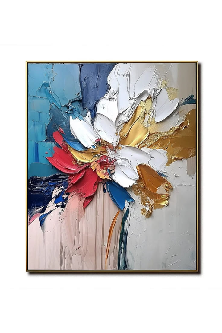 A single blossom explodes in thick strokes of gold, crimson,