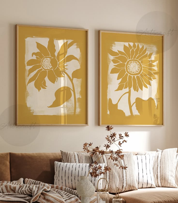Abstract Sunflower Art Print Set of 2, Floral Printable Art,
