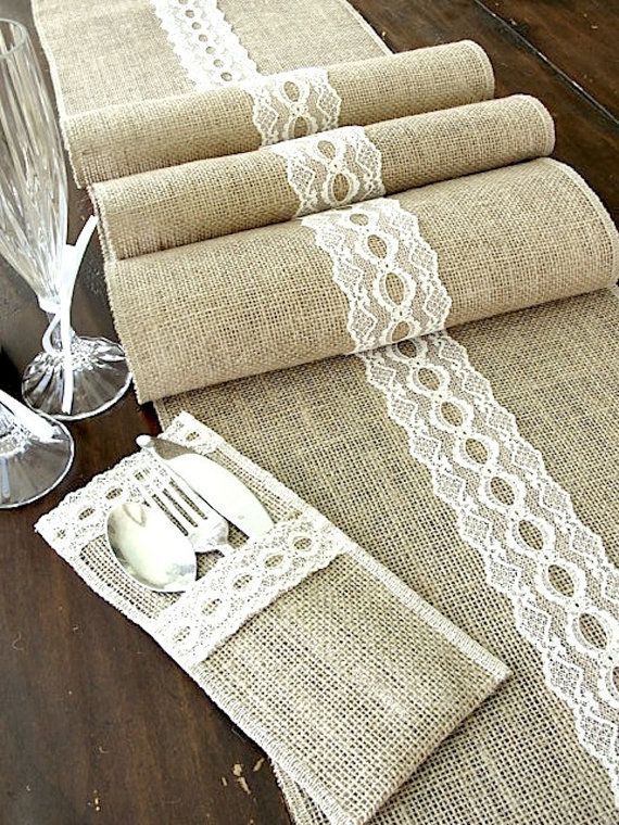 Burlap table runner wedding table runner with lace