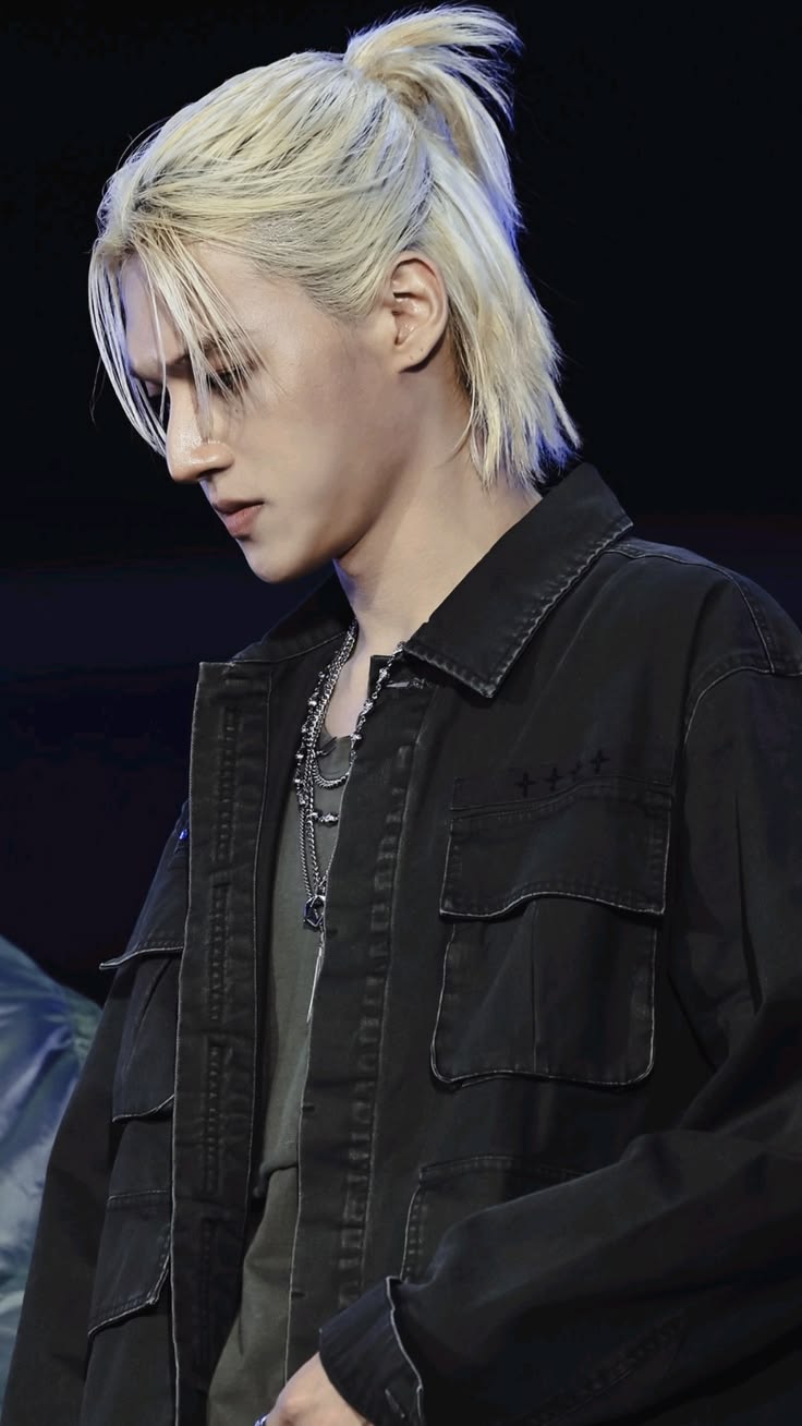 wooyoung at music bank barcelona  wooyoung blonde ponytail